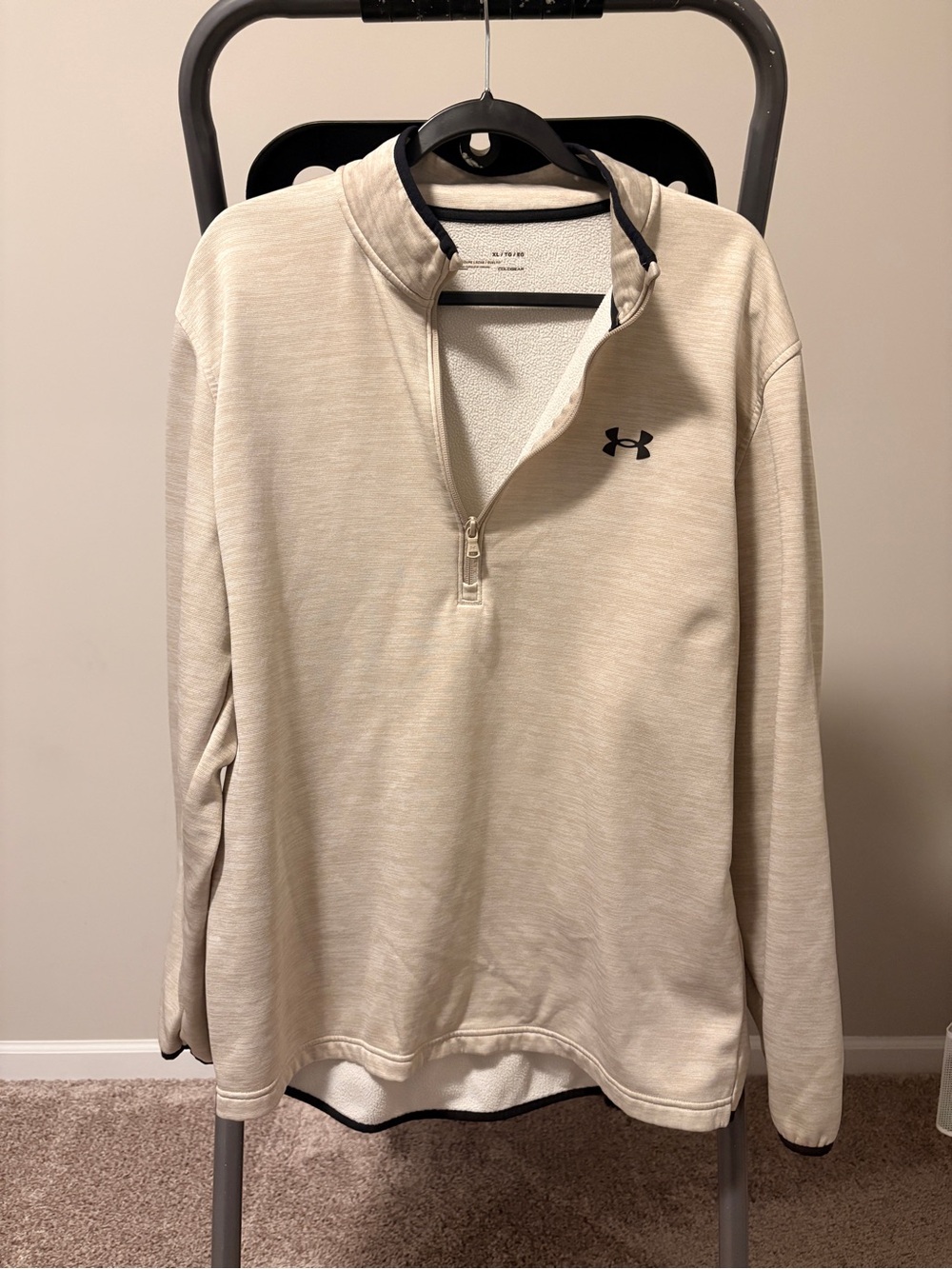 Under Armour Men’s Cream Zip-Up Pullover with Black Logo